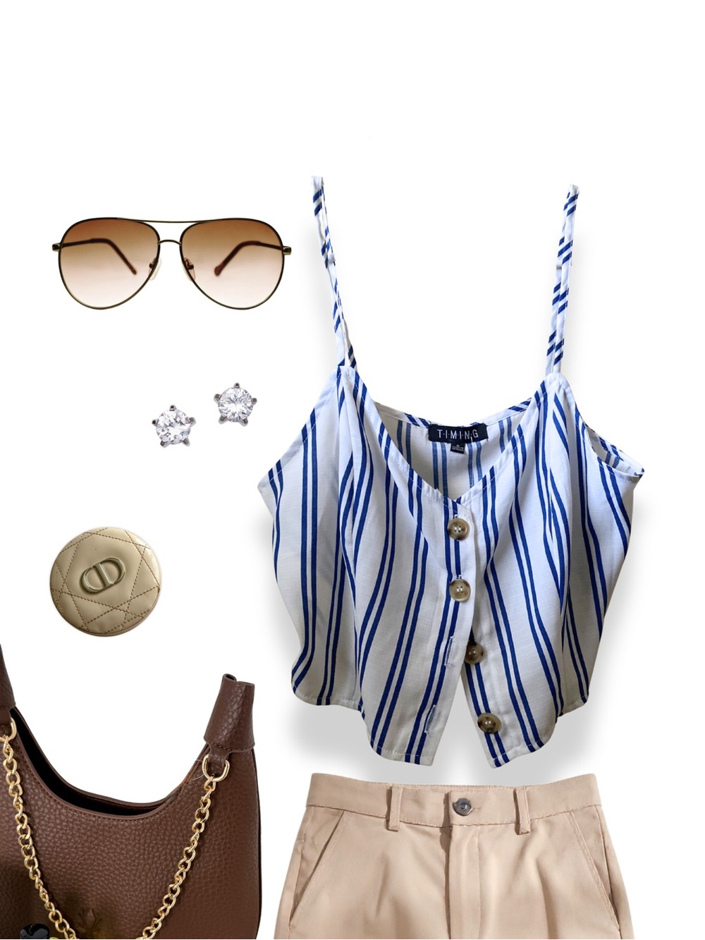Timing Blue & White Striped Button Cami